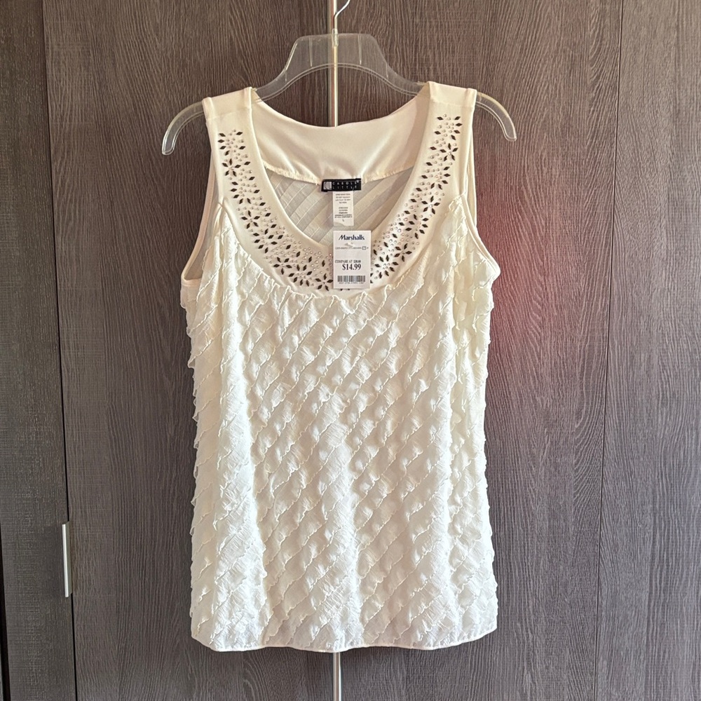 Carole Little Cream Textured Tank Top